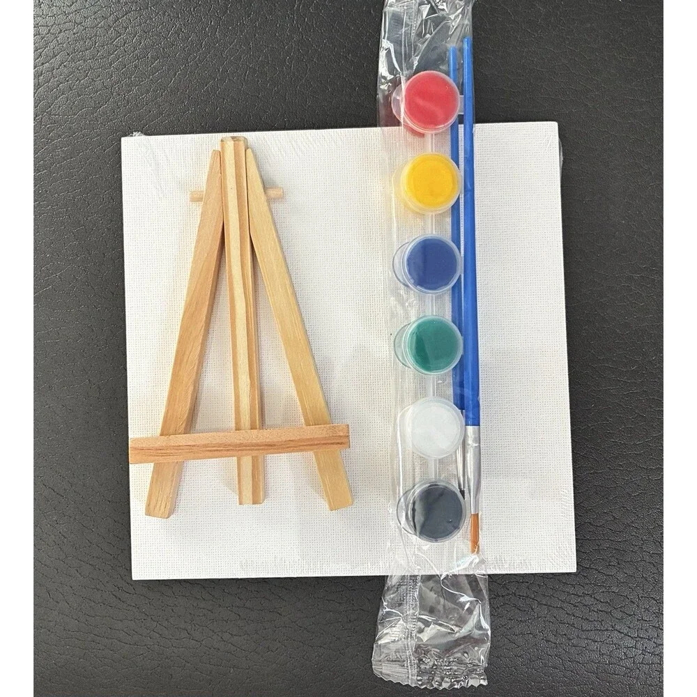 6 Sets Mini Acrylic Paint Kit - 6x6in Mini Canvas with Easel And Acrylic Paint